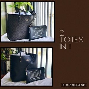 Coach Reversible City Tote Brown Sig C/Black